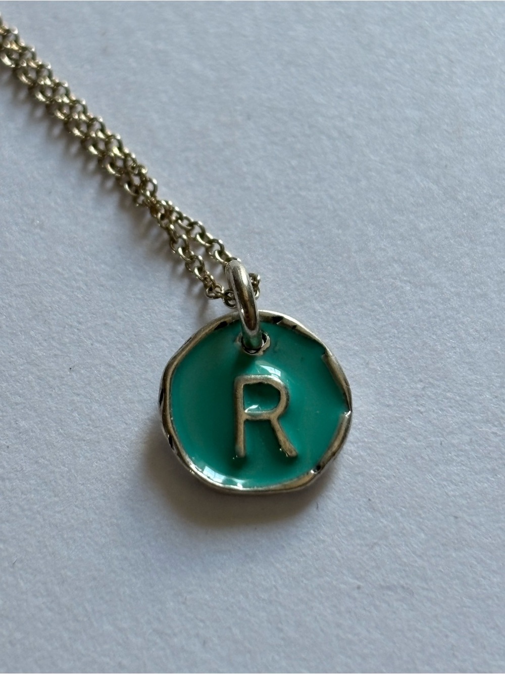 Initial R Enamel Pendant Necklace in Turquoise 925 silver
